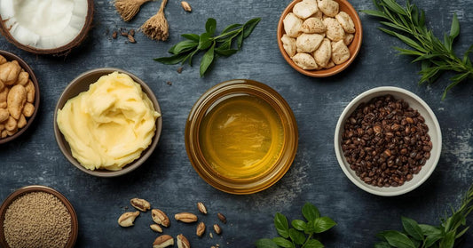 Natural shaving product ingredients including shea butter and oils.