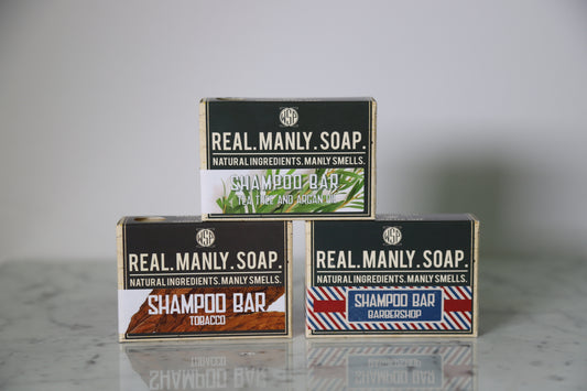 Wet shaving products, shampoo bar, tea tree, argan oil, high-quality, natural ingredients, handmade, small batch, tobacco, barbershop