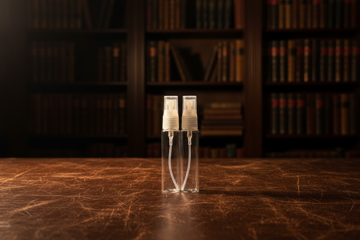 Two clear spray bottles on a sandy surface with a book and compass in the background.
