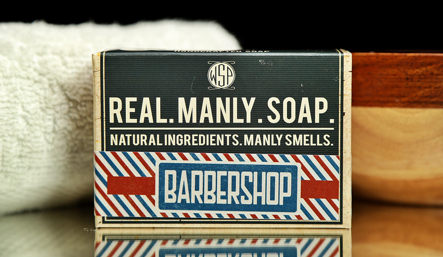 WSP Bar Soap Barbershop scent with a towel and bowl in the background