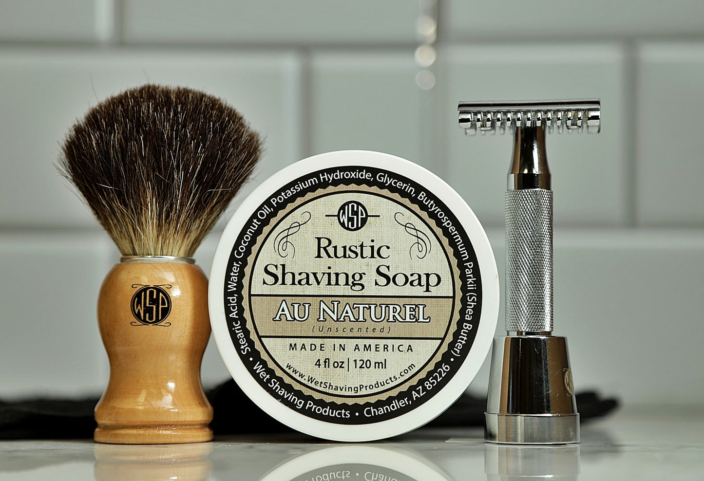 Kit: Wet Shaving Starter = Badger Brush, 4 oz Shave Soap, & Safety Razor