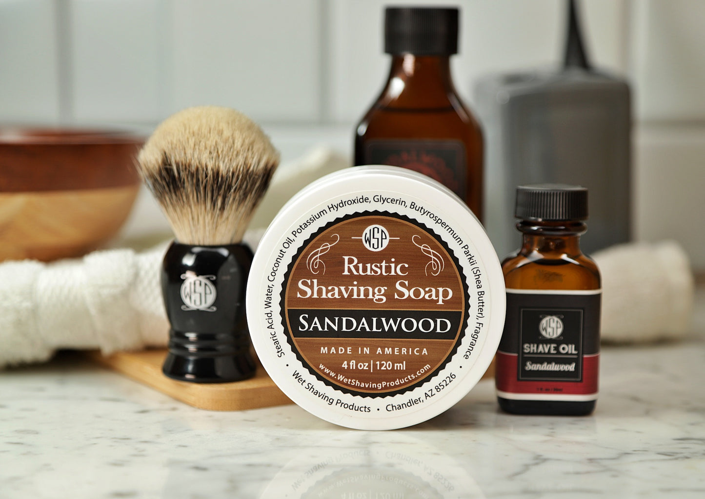Kit: Full Size Wet Shaving = Pre-Shave Oil, "Prince" (Best or Silvertip) Brush, Shave Soap, & Aftershave