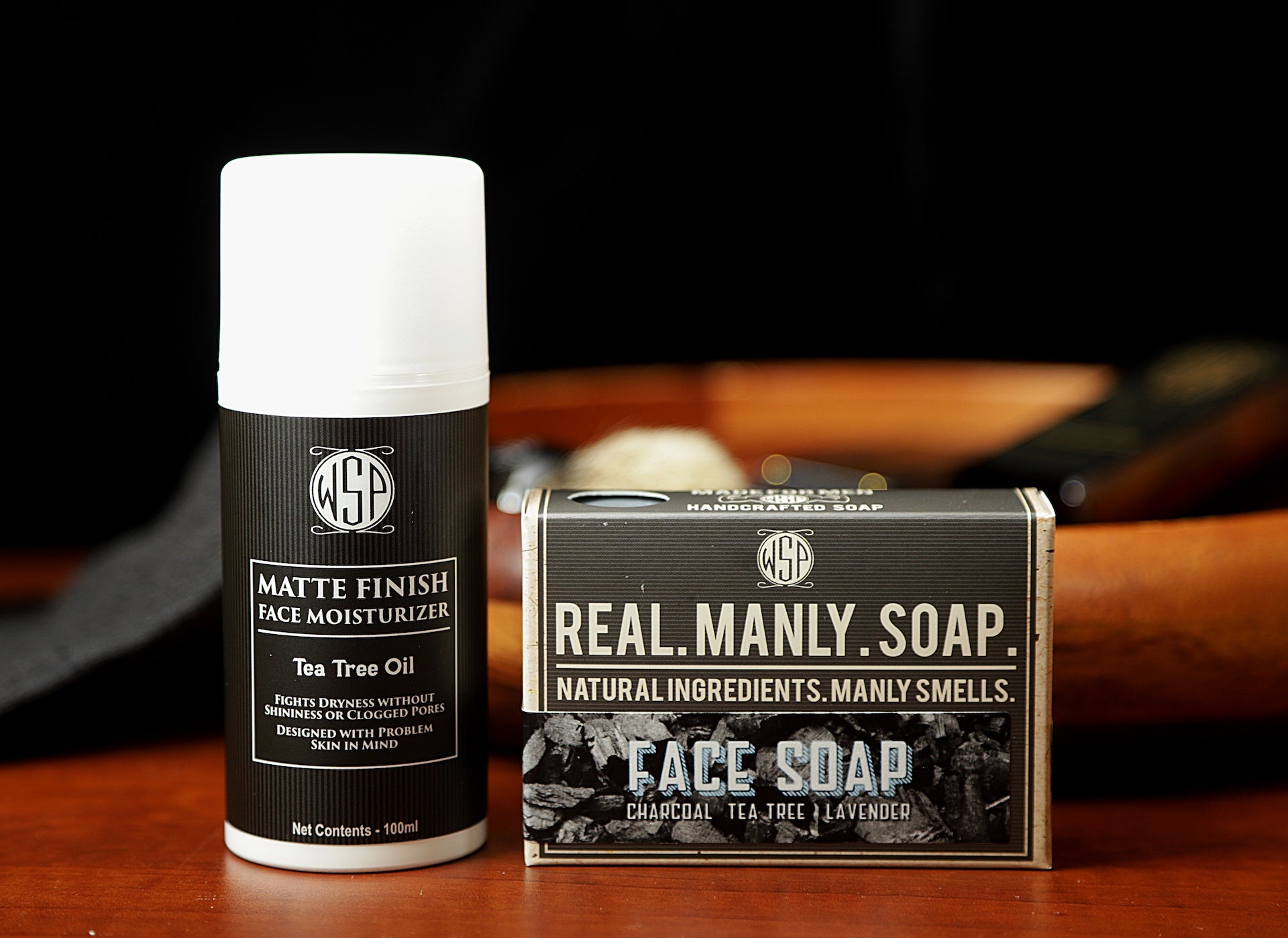 Box of tea Tree face soap and bottle of Tea Tree Oil Face moisturizer