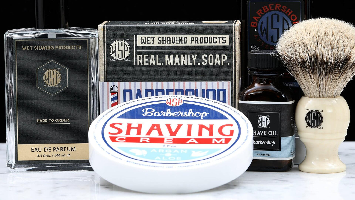 Image of soap products and shave oil
