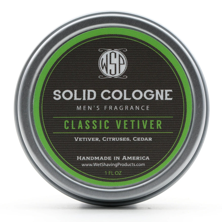 WSP Signature Solid Cologne - Classic Vetiver scent in a closed 1 oz tin.
