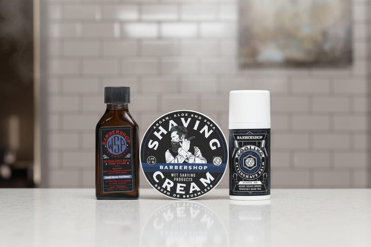WSP Barbershop Shaving Cream Cream + Splash + Balm - The Complete Shave Trio