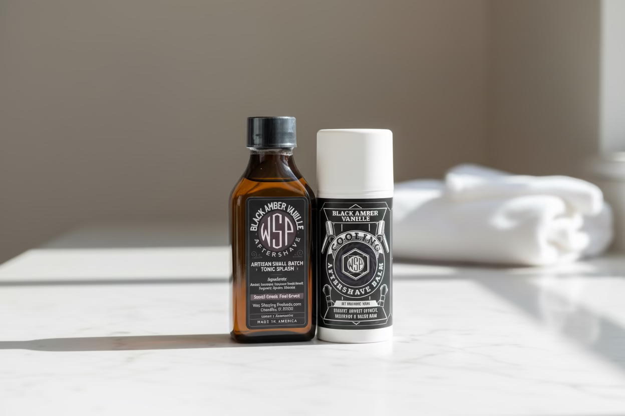 WSP Black Amber Artisan Aftershave Splash - EdC Cologne Strength & Small Batch Skin Tonic The Post-Shave Protocol (Splash & Balm)