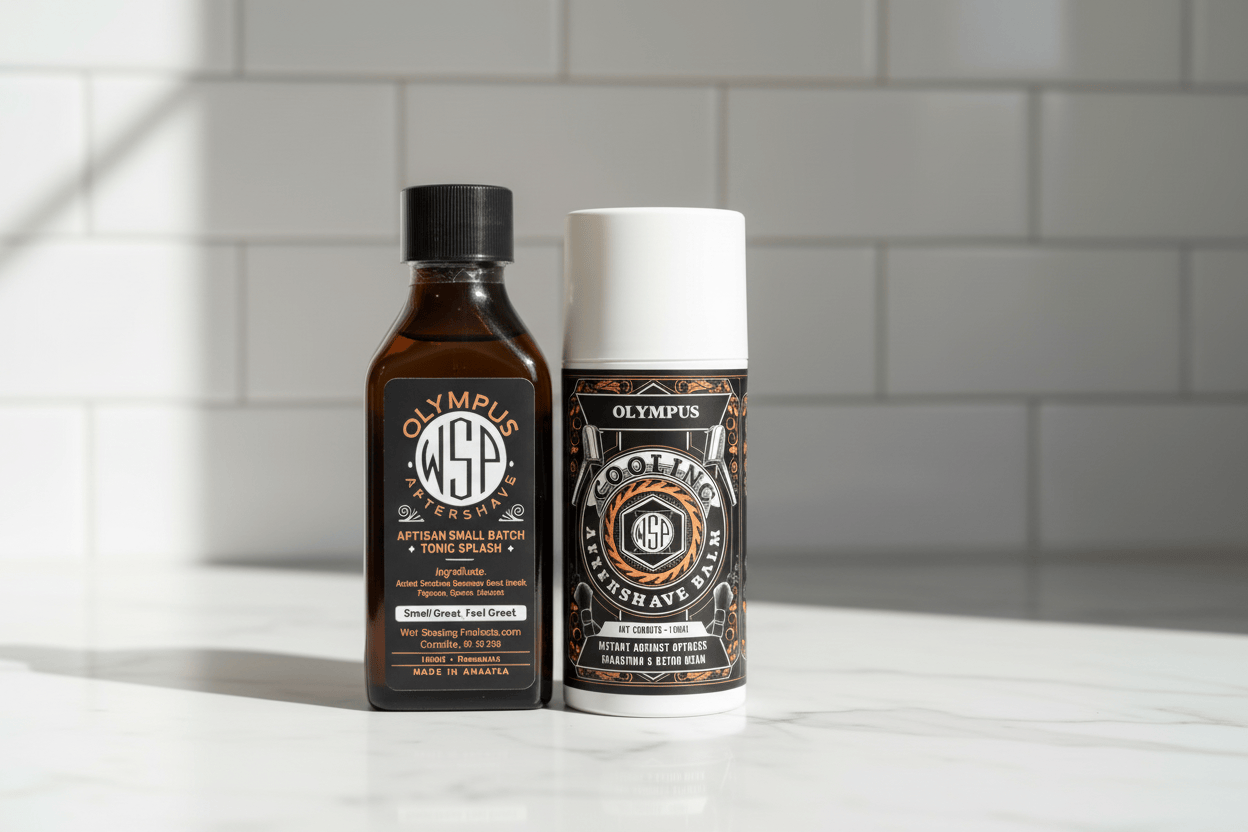 WSP Olympus Artisan Aftershave Splash - EdC Cologne Strength & Small Batch Skin Tonic The Post-Shave Protocol (Splash + Balm)