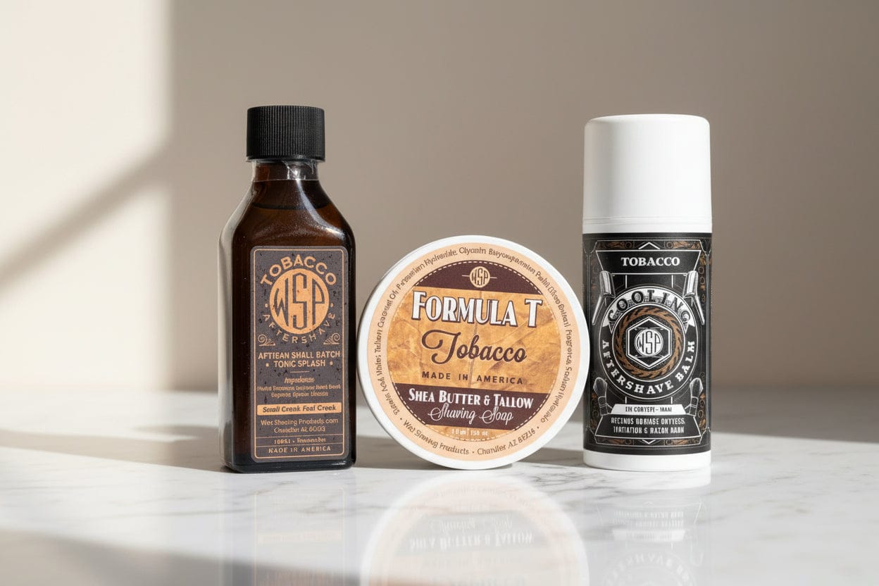 WSP Tobacco Formula T Shaving Soap – Tallow & Shea Butter – Artisan Lather The Daily Driver (Soap+Splash+Oil)
