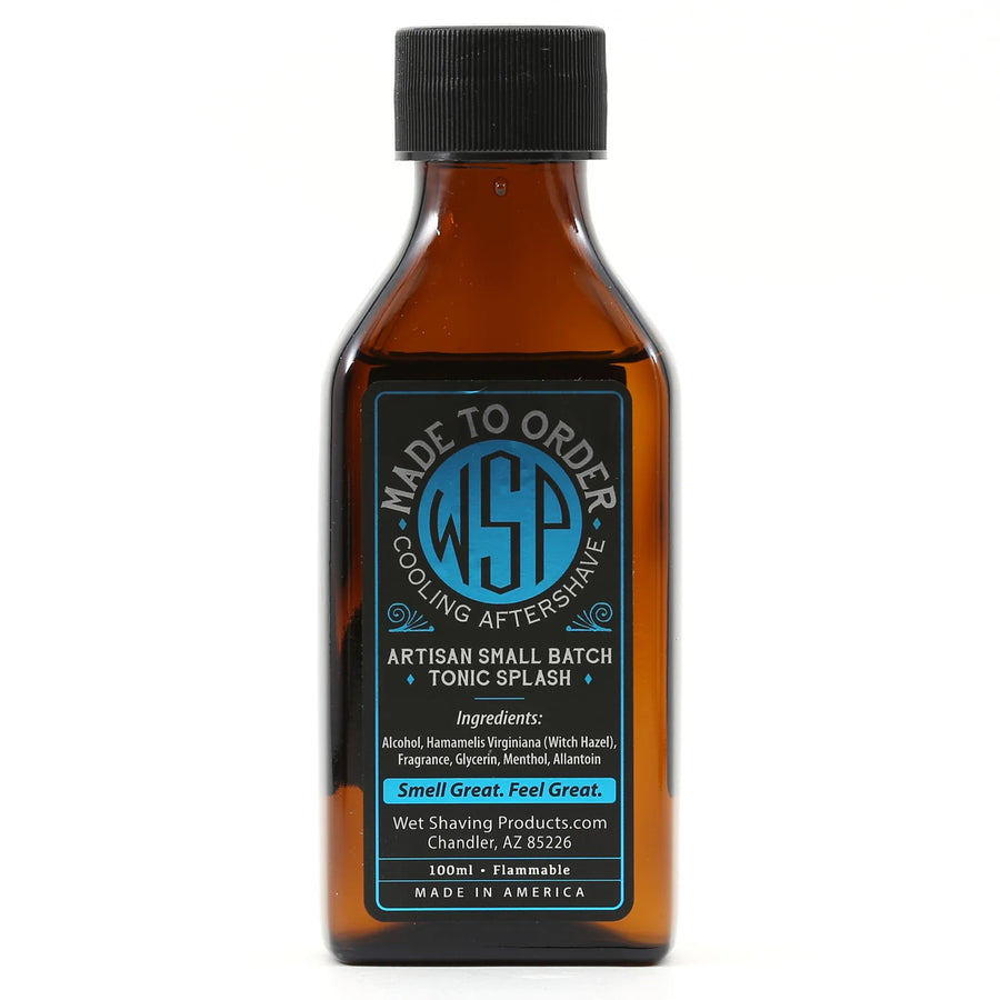 Small brown bottle of cooling aftershave tonic splash