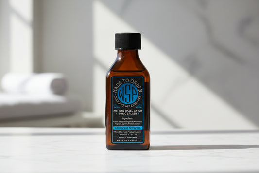 brown bottle of aftershave tonic cooling mentholated