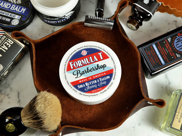 Wet shaving products, Formula T shaving soap, Barbershop scent, Handmade, high-quality ingredients, Shave brush, hand balm, shave oil, aftershave splash, safety razor