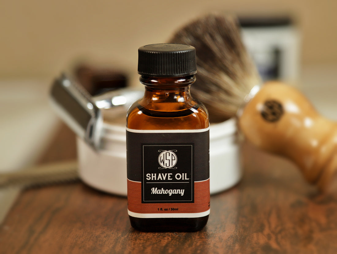 Wet Shaving Products, Pre-shave oil, Post-shave oil, shave oil, mahogany fragrance, shaving brush, safety razor, shaving soap