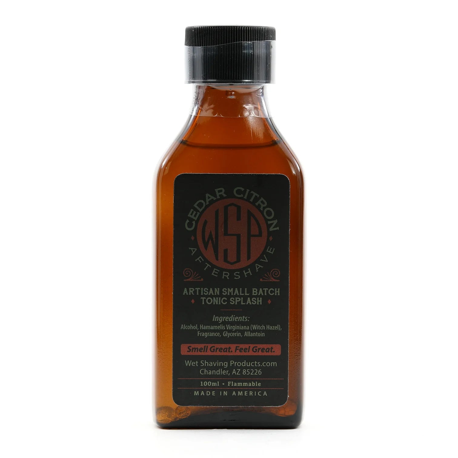 Small brown bottle of WSP Cedar Citron Aftershave Tonic splash