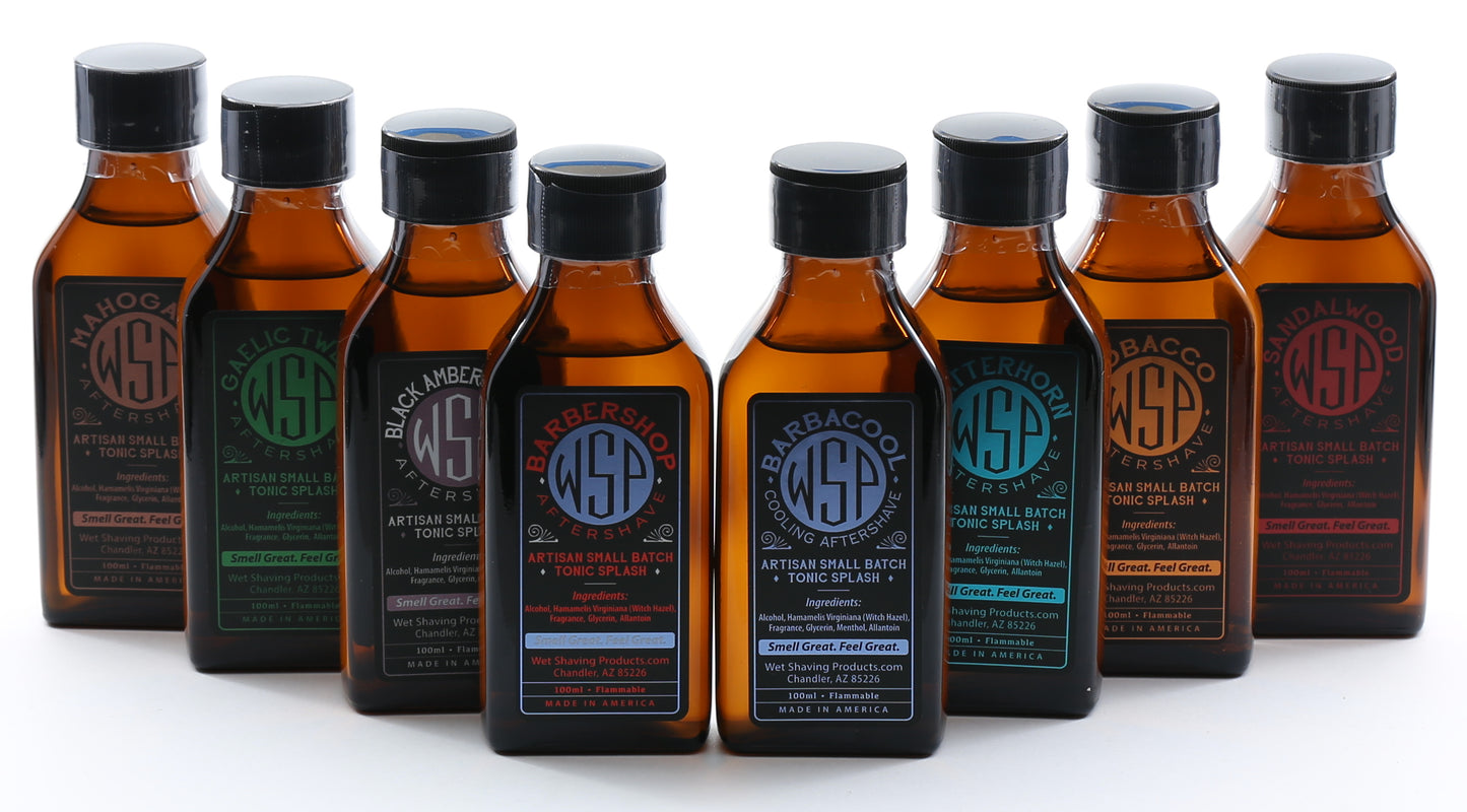 7-Scent Aftershave Sampler Set – Travel Ready Cologne Splash Kit - Small Batch Skin Tonic