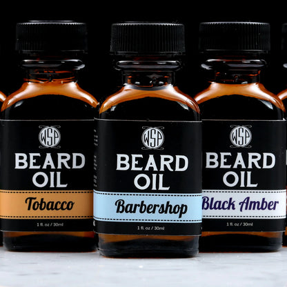 Wet Shaving Products' 3 Pack of 1 fl oz amber bottle of vegan beard oil, a natural beard conditioner for clean beard care.