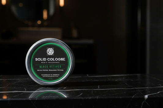 WSP Signature Solid Cologne - Black Vetiver scent in a closed 1 oz tin