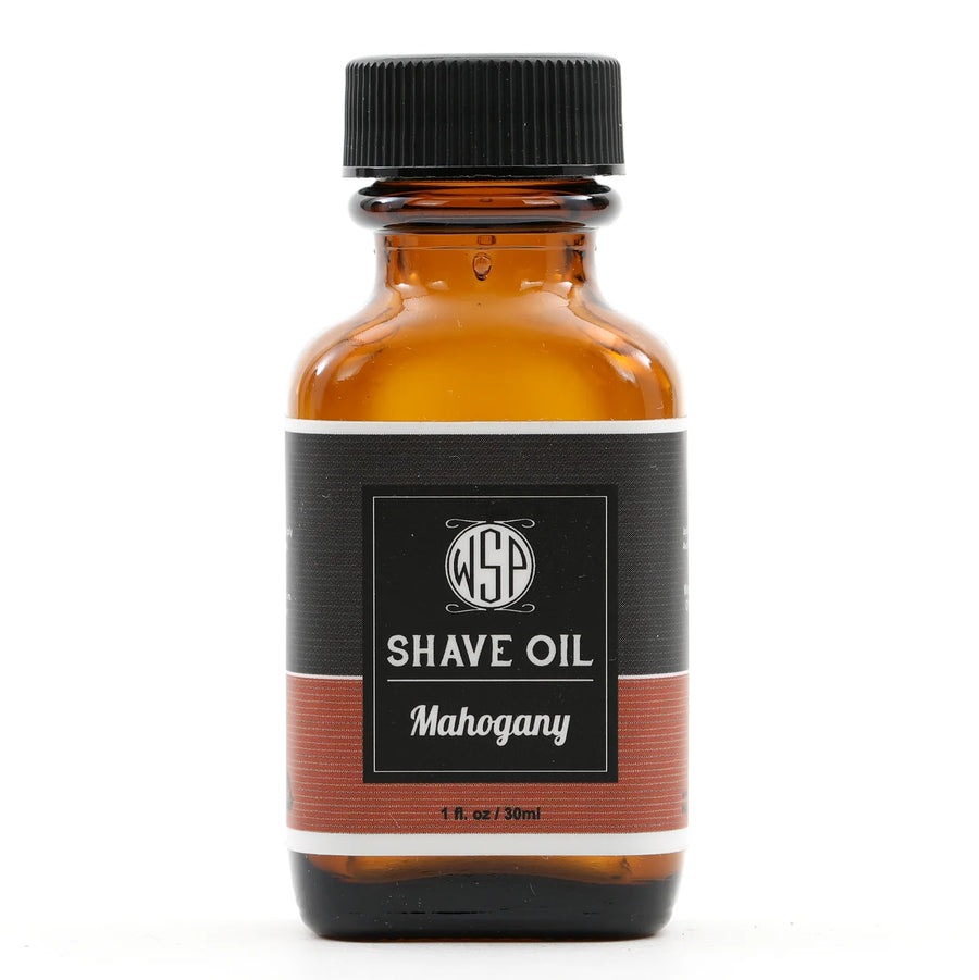 Small brown bottle of Mahogany shave oil