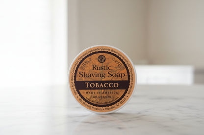 Rustic Shaving Soap Tobacco container on a kitchen counter