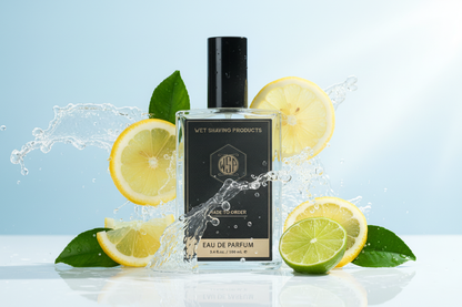 Freshly sliced lemons and limes amidst splashing clean water droplets under bright sunlight, evoking the energizing vibe of the Fresh, Aquatic & Citrus collection.