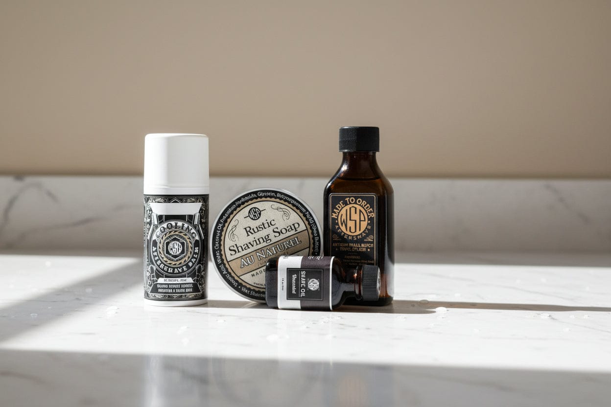 WSP Au Naturel (Unscented) Rustic Shaving Soap – Vegan, Natural & Ultra-Slick Lather The Full Loadout (Soap + Splash + Balm + Oil)