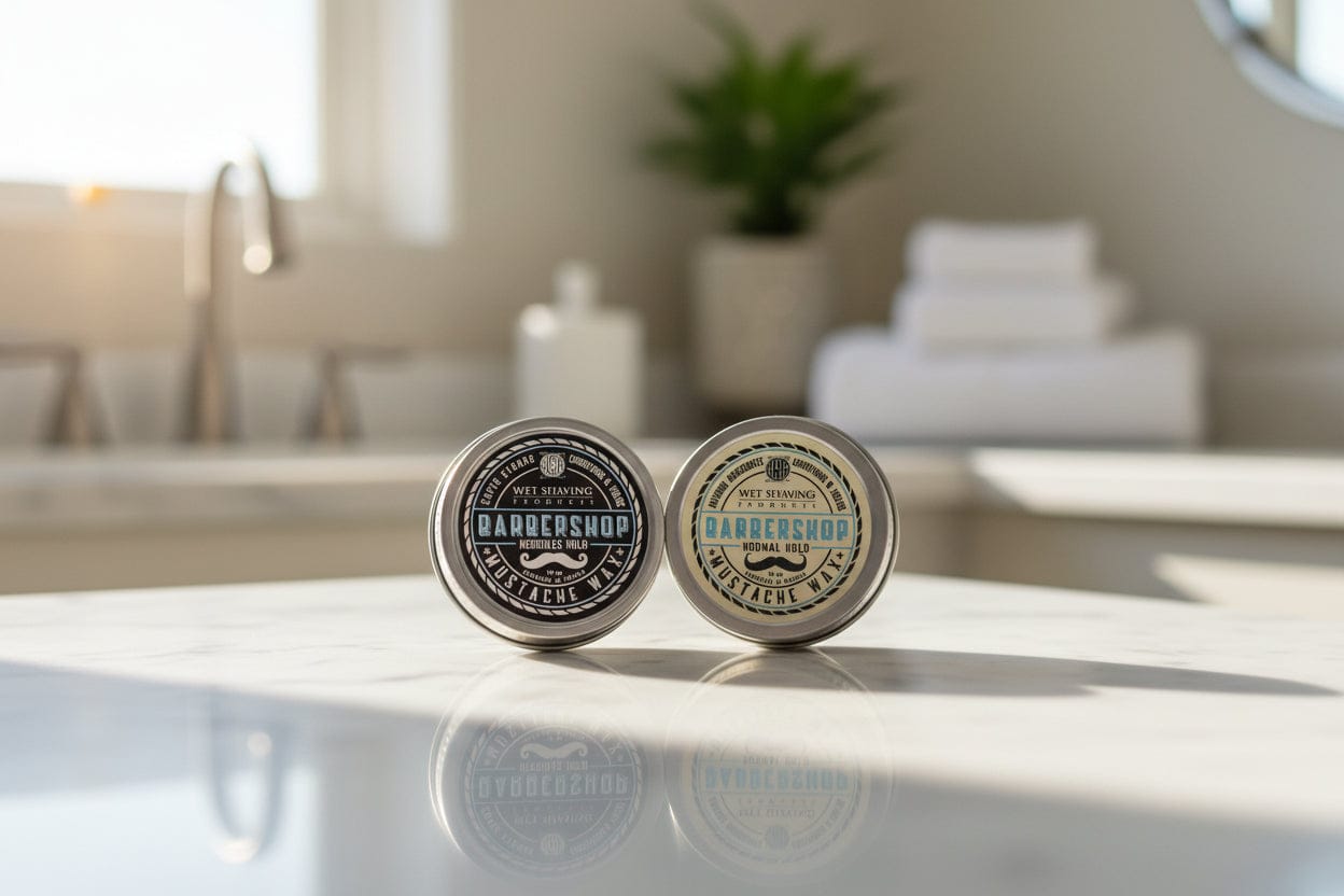 WSP Barbershop Artisan Mustache Wax – Regular or Strong Hold – All-Natural Beeswax The Tactician Pack (One of Each)