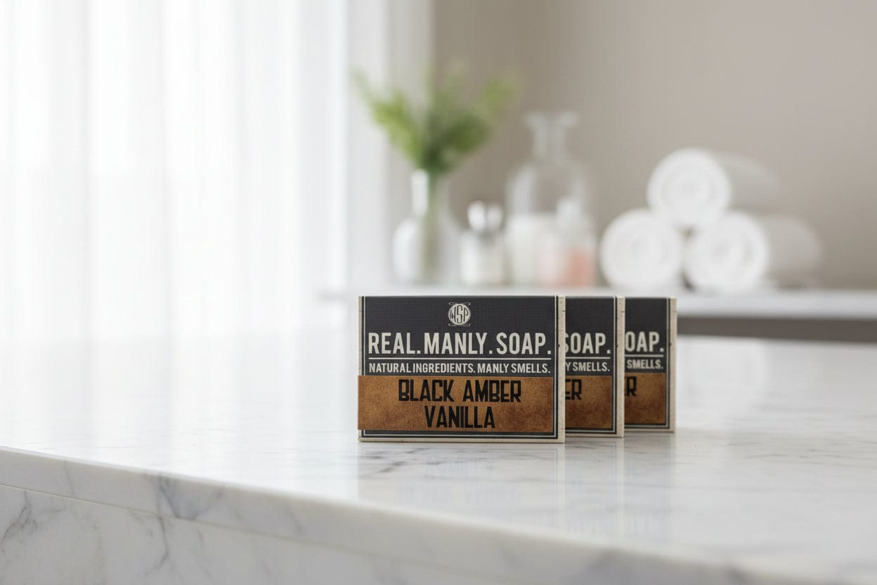 WSP Black Amber Artisan Hand & Body Soap – Natural Castile & Shea Butter Formula – Moisturizing Rich Lather 3-Bar Supply