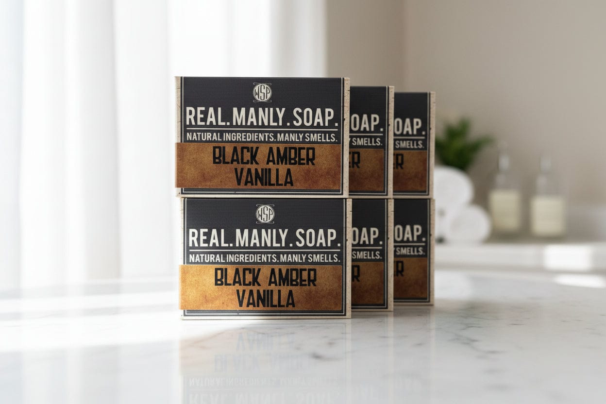 WSP Black Amber Artisan Hand & Body Soap – Natural Castile & Shea Butter Formula – Moisturizing Rich Lather 6-Bar Stockpile