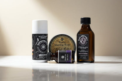 WSP Black Amber Rustic Shaving Soap – Vegan, Natural & Ultra-Slick Lather The Big Kahuna (Soap+Splash+Oil+Bar Soap+Aftershave Balm)