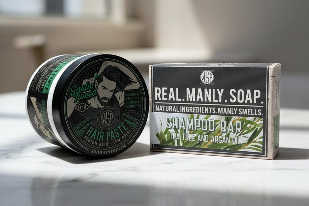 WSP Gaelic Tweed Hair Paste – Natural Hold & Low Shine – GIT Inspired Scent The Wash & Style (Paste + Shampoo Bar)