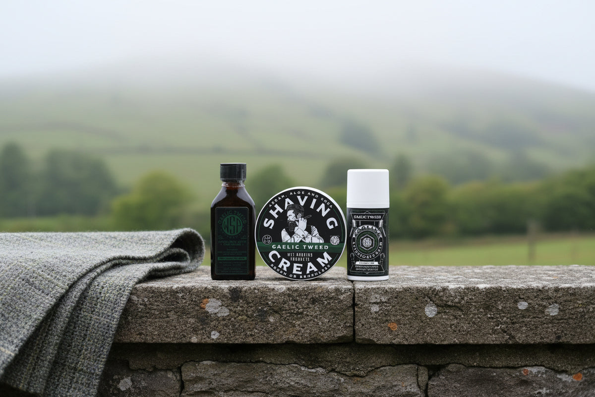 WSP Gaelic Tweed Shaving Cream Cream + Splash + Balm - The Complete Shave Trio