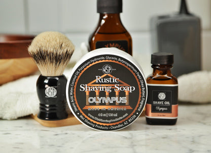 WSP Kit: Full Size Wet Shaving =  Pre-Shave Oil, "Prince" (Best or Silvertip) Brush, Shave Soap, & Aftershave Best / Rustic / Olympus
