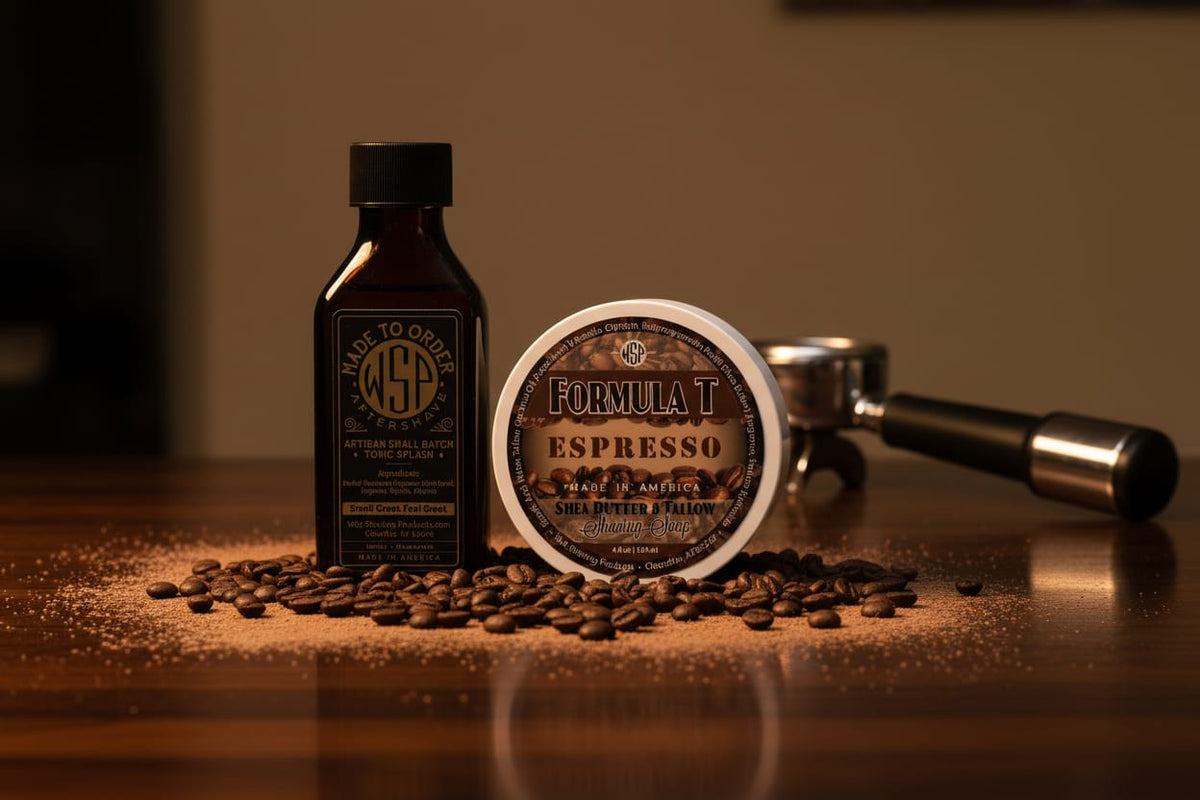 WSP Limited Edition – Espresso Formula T Shaving Soap Soap + Splash (The Classic Pair)