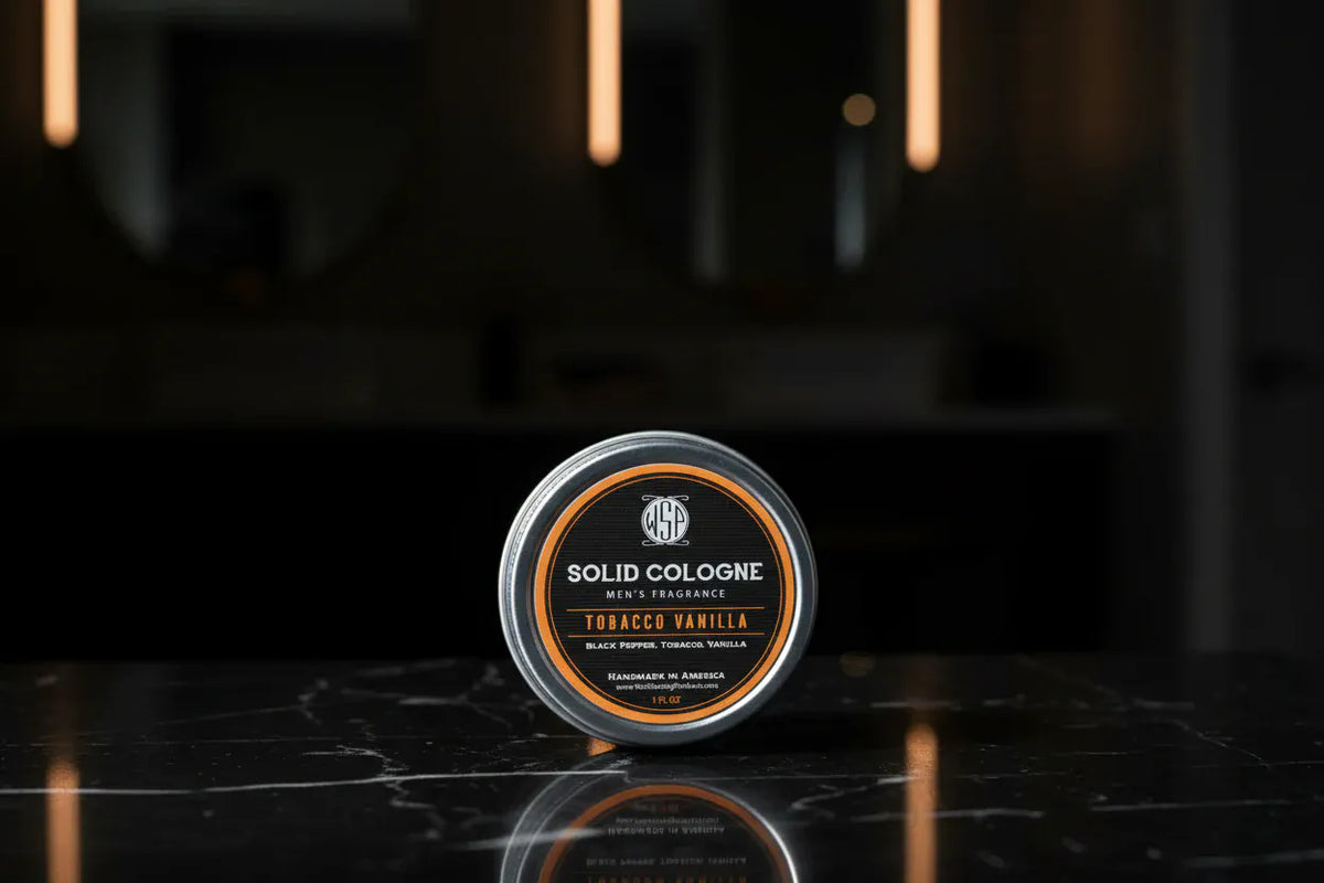 WSP Signature Scents Solid Cologne – EDP Strength Travel Fragrance – 1 oz Tin Tobacco Vanilla