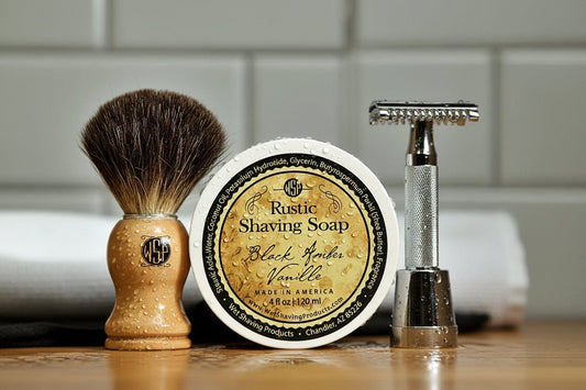 WSP The Ultimate Beginner's Wet Shaving Kit – Safety Razor, Black Badger Brush & Soap Set Black Amber Vanille