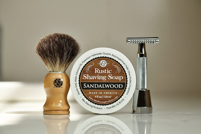 WSP The Ultimate Beginner's Wet Shaving Kit – Safety Razor, Black Badger Brush & Soap Set Sandalwood