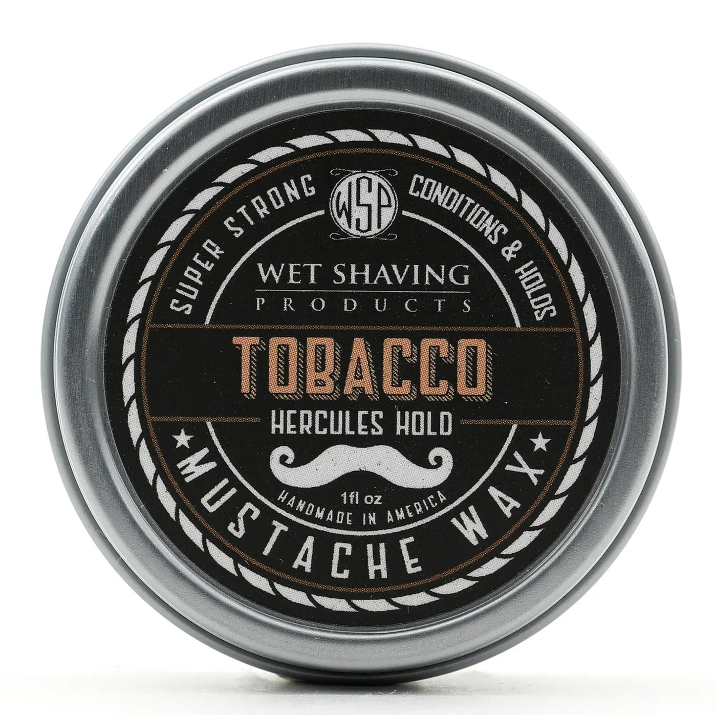 WSP Tobacco Artisan Mustache Wax – Regular or Strong Hold – All-Natural Beeswax Hercules Strong Hold (Max Control)