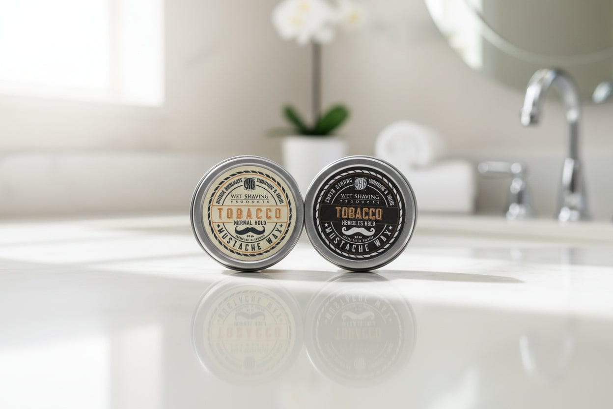 WSP Tobacco Artisan Mustache Wax – Regular or Strong Hold – All-Natural Beeswax The Tactician Pack (One of Each)
