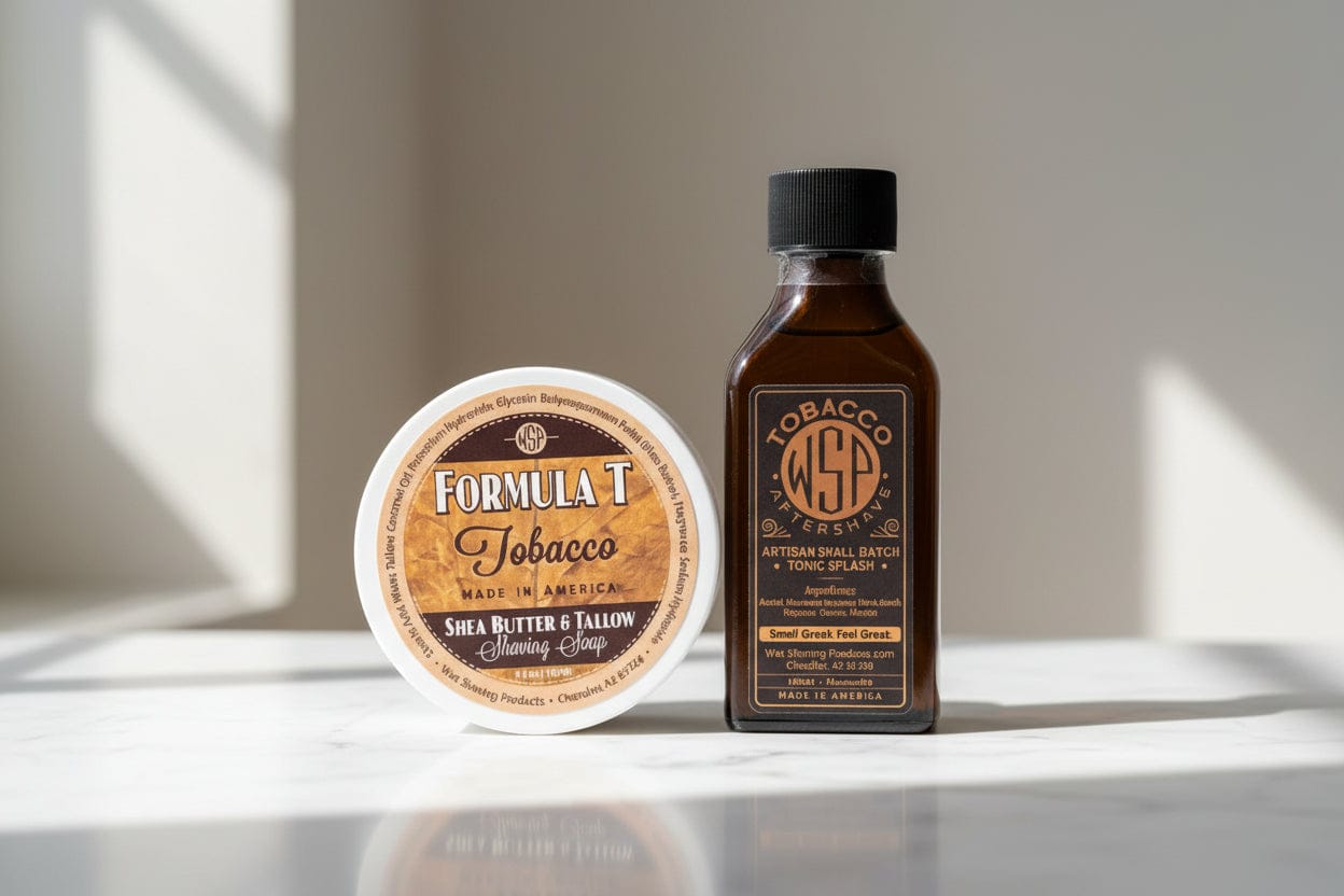 tobacco scented shaving soap WSP Formula T 140ml Made with Shea Butter & Tallow (Tobacco) Cocamidopropyl Hydroxysultaine Mens Shaving Soap in Jar,