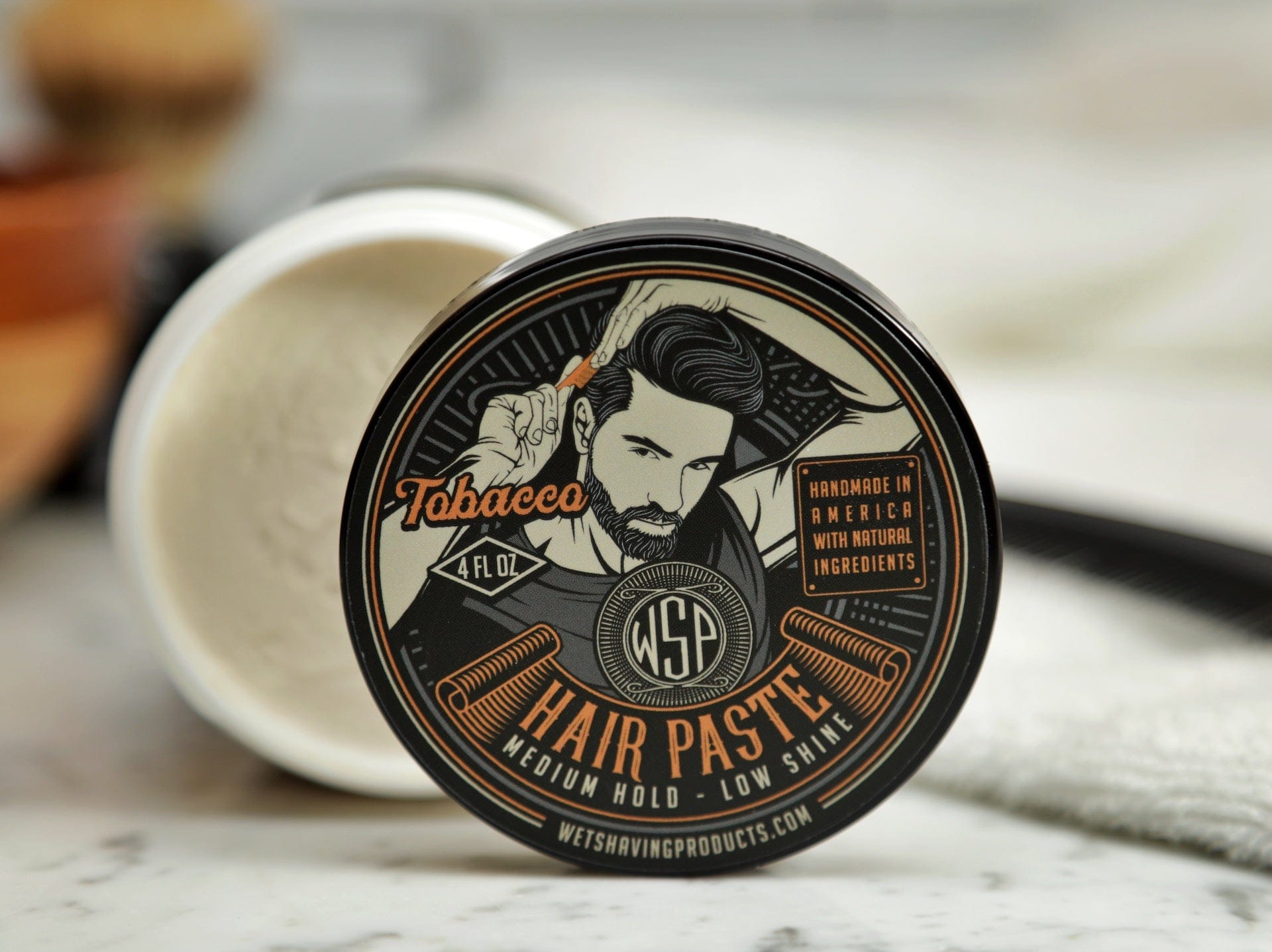 WSP Tobacco Hair Paste – Natural Hold & Low Shine – Fresh Green Scent Standard Issue (1 Jar)