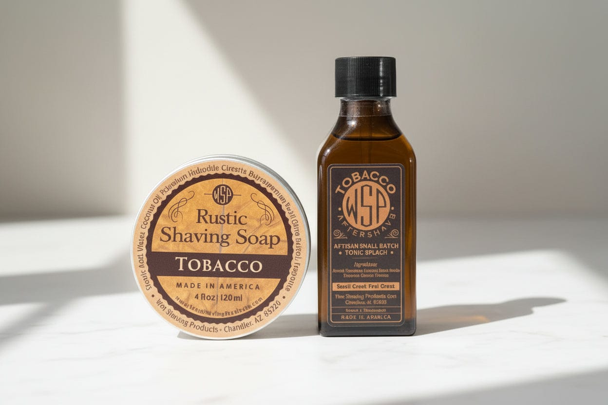 WSP Tobacco Rustic Shaving Soap – Vegan, Natural & Ultra-Slick Lather The Classic Pair (Soap + Splash)