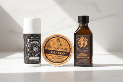 WSP Tobacco Rustic Shaving Soap – Vegan, Natural & Ultra-Slick Lather The Daily Driver (Soap+Splash+Balm)