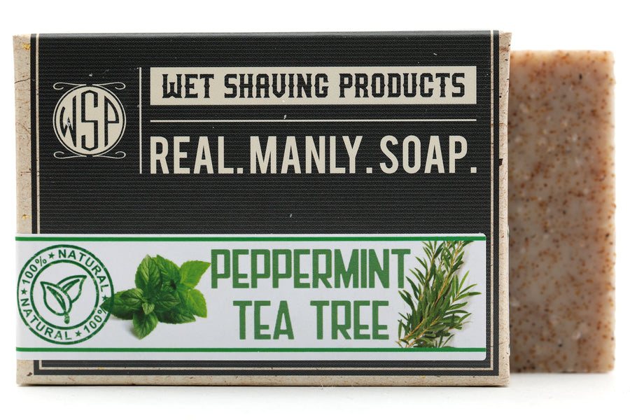 Castile Hand & Body Exfoliating Soap Bar 4.5 oz (Peppermint Tea Tree Scrub) 100% Natural & Vegan