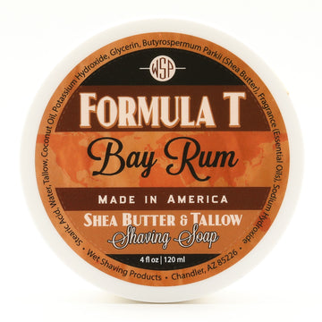 Formula T Shaving Soap - Bay Rum - 4 fl oz in Jar- Shea Butter & Tallow - Made with Essential Oils - 100% Natural