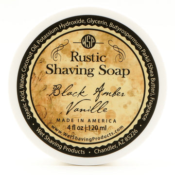 Rustic Shaving Soap Vegan & All Natural (Black Amber Vanille) 4 Fl oz in Jar