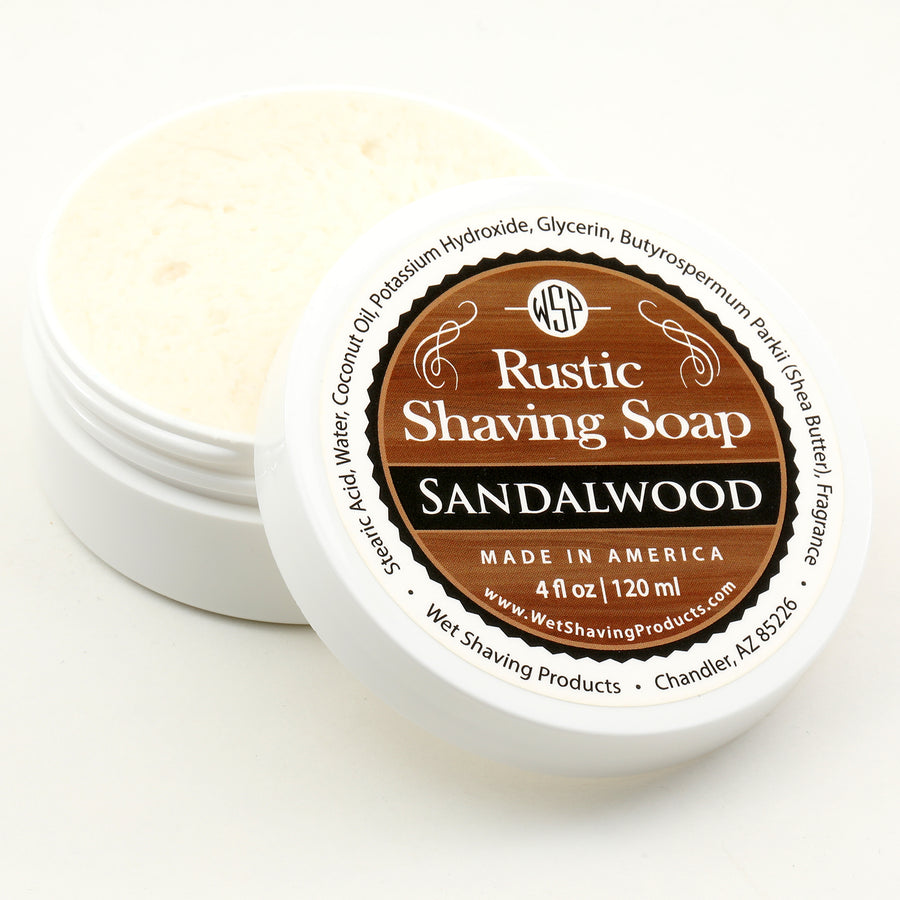 Rustic Shaving Soap Vegan & All Natural 4 Fl oz in Jar (Sandalwood)