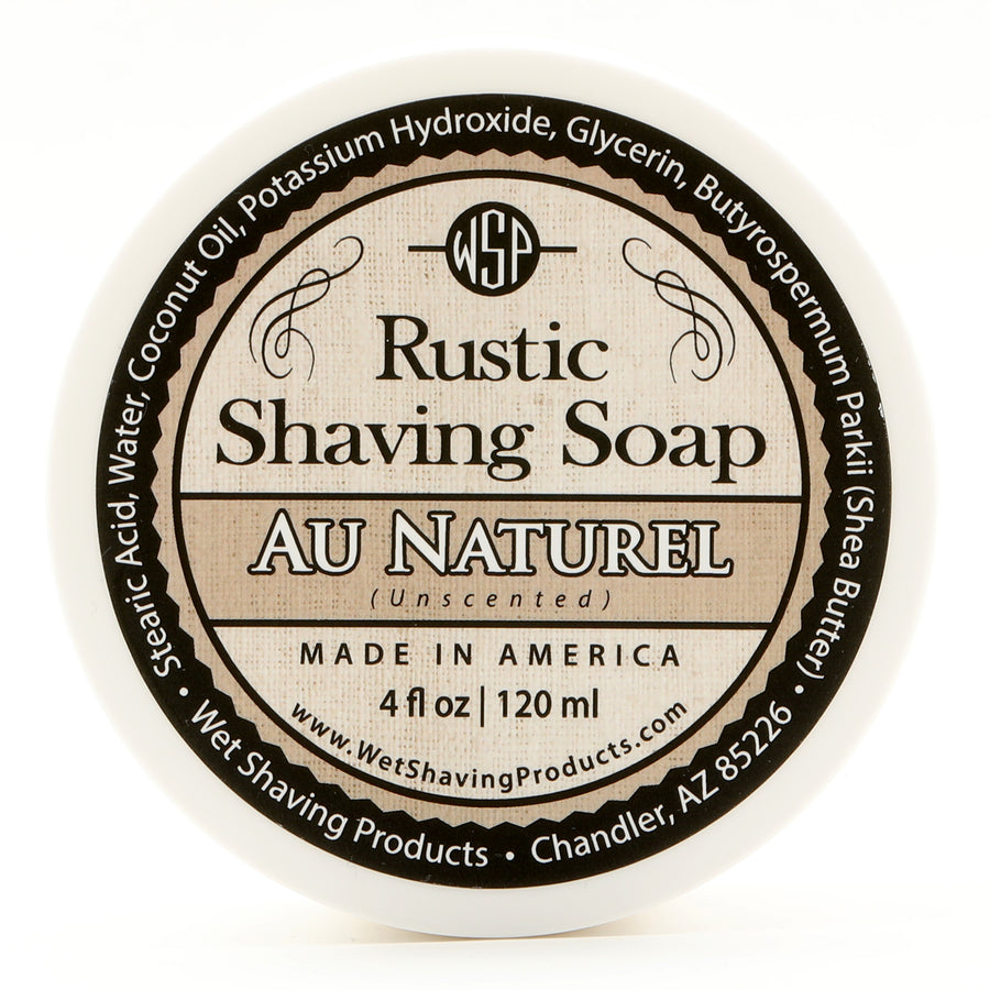 Rustic Shaving Soap Vegan & All Natural 4 Fl oz in Jar (Au Naturel) Unscented for Sensitive Skin
