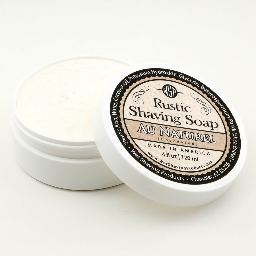 Rustic Shaving Soap Vegan & All Natural 4 Fl oz in Jar (Au Naturel) Unscented for Sensitive Skin