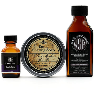 Rustic Fragrance Set (Pre Shave, Soap, & Aftershave) (Black Amber Vanille)