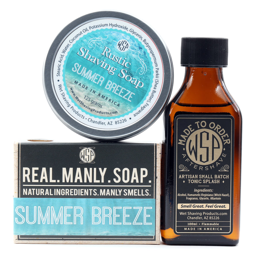 Limited Edition - Summer Breeze - Rustic Fragrance Set (Bar Soap, Rustic Shave Soap, & Aftershave)